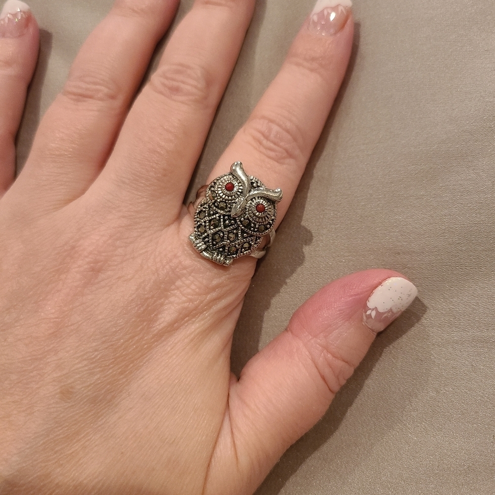 Marcasite Sterling Silver Owl Ring Brand New